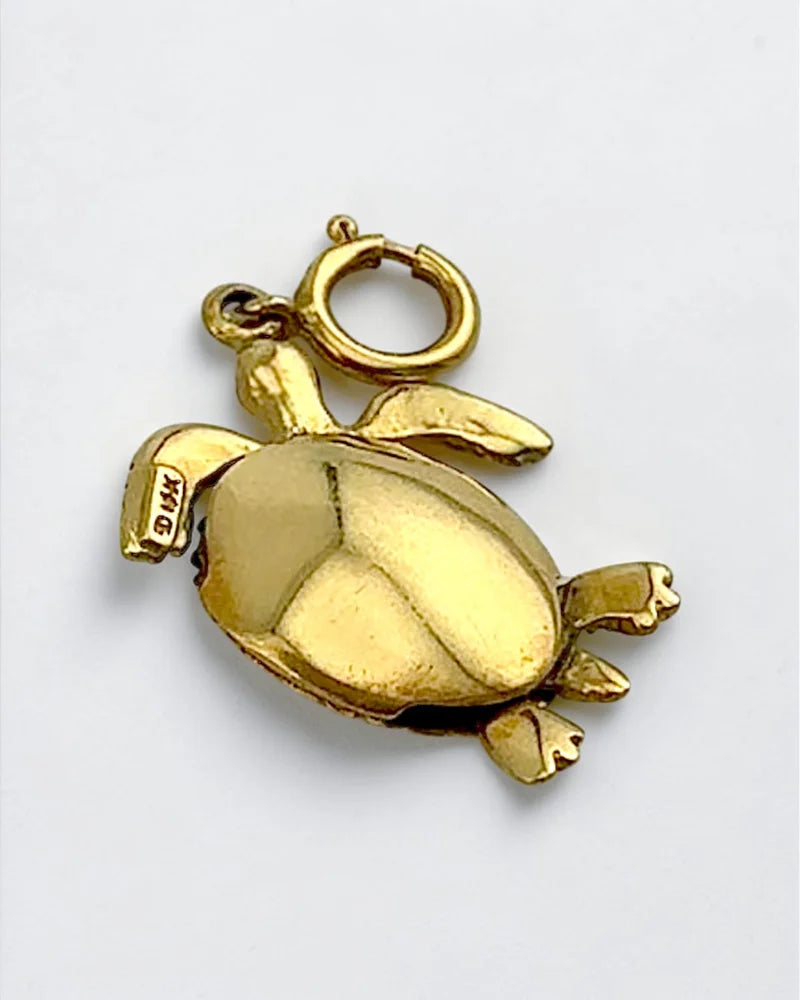 Estate 14 Gold Articulated Turtle Charm Pendant - 14K Solid Gold - Free shipping - 6