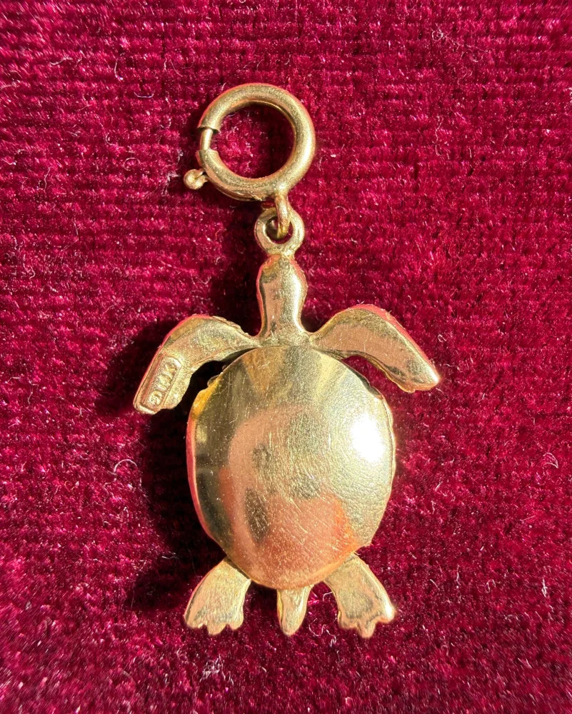 Estate 14 Gold Articulated Turtle Charm Pendant - 14K Solid Gold - Free shipping - 4