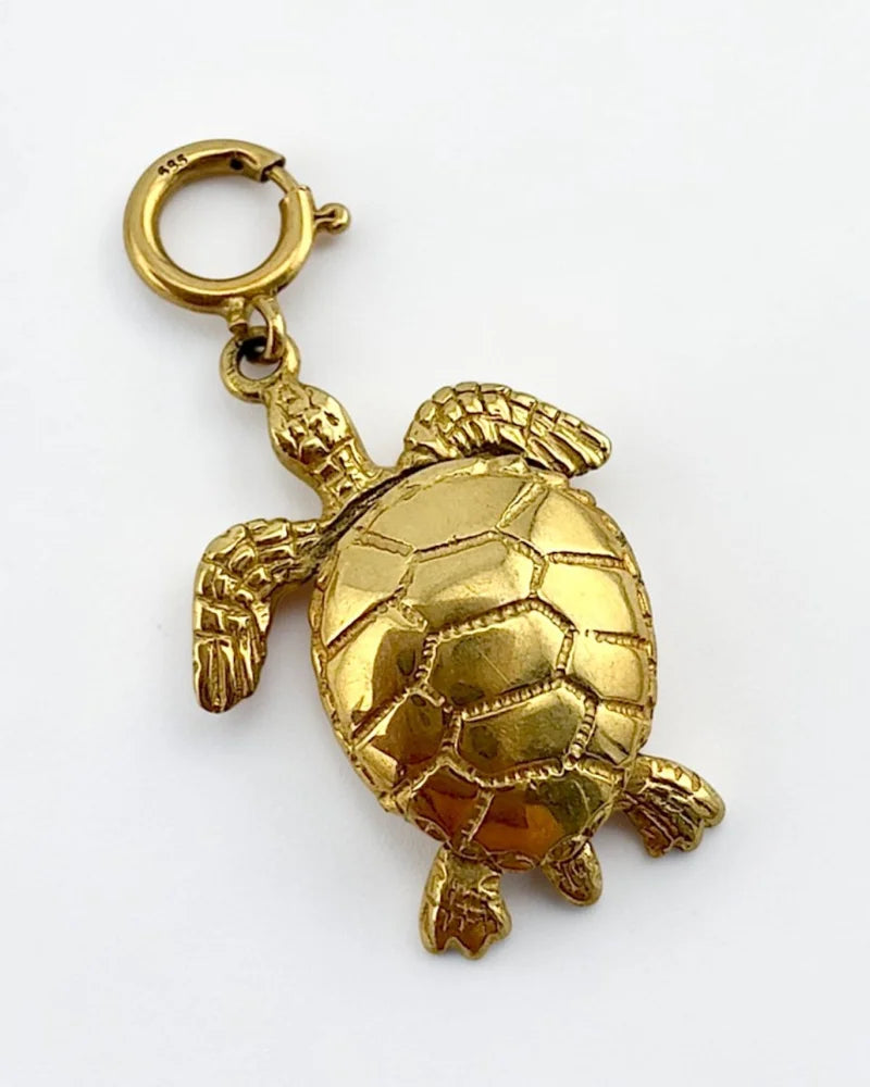 Estate 14 Gold Articulated Turtle Charm Pendant - 14K Solid Gold - Free shipping - 3