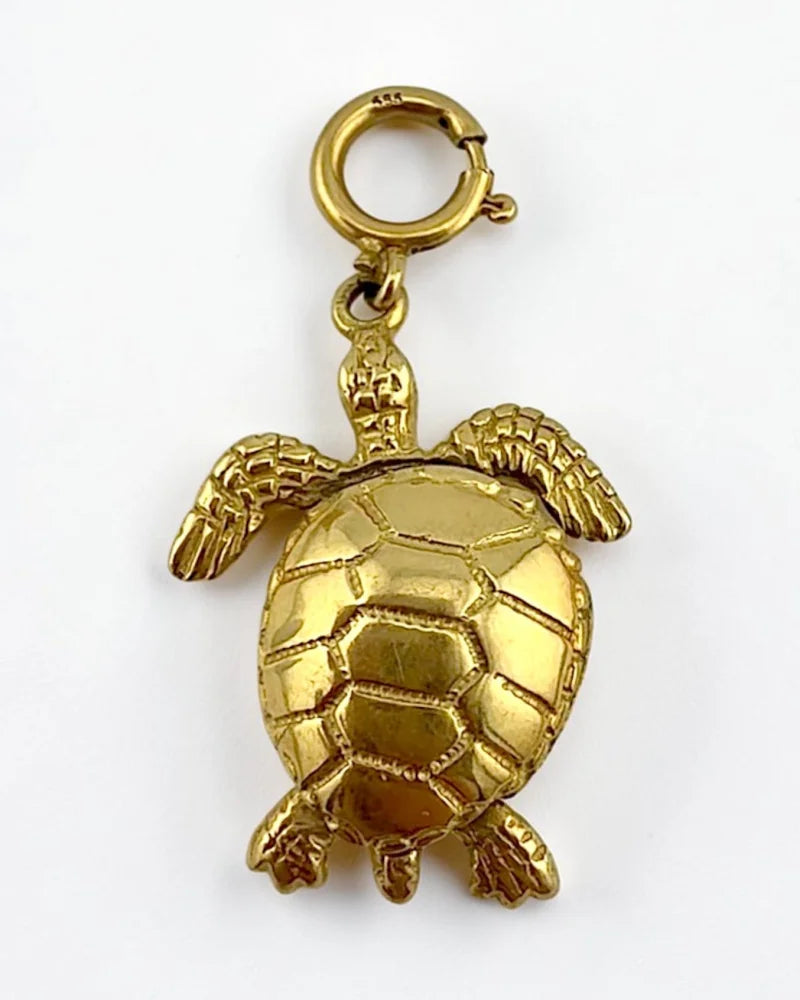 Estate 14 Gold Articulated Turtle Charm Pendant - 14K Solid Gold - Free shipping - 5