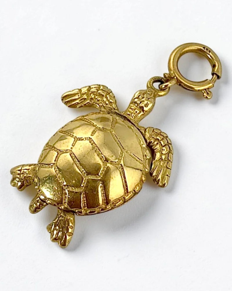 Estate 14 Gold Articulated Turtle Charm Pendant - 14K Solid Gold - Free shipping - 1