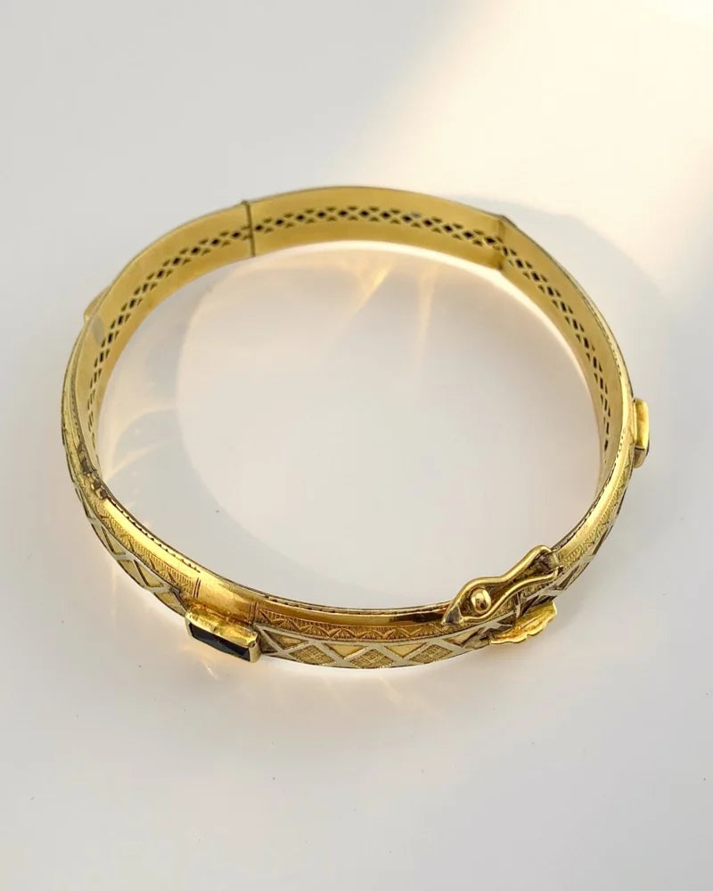 Vintage 14K to 16K Gold Ornate Hinged Bangle - 14K Solid Gold - Free shipping - 6