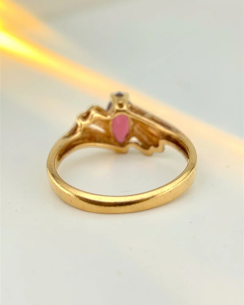 Vintage 14K Brushed Gold Marquise Pink 1 ct Tourmaline Ring - 14K Solid Gold - Free shipping - 7