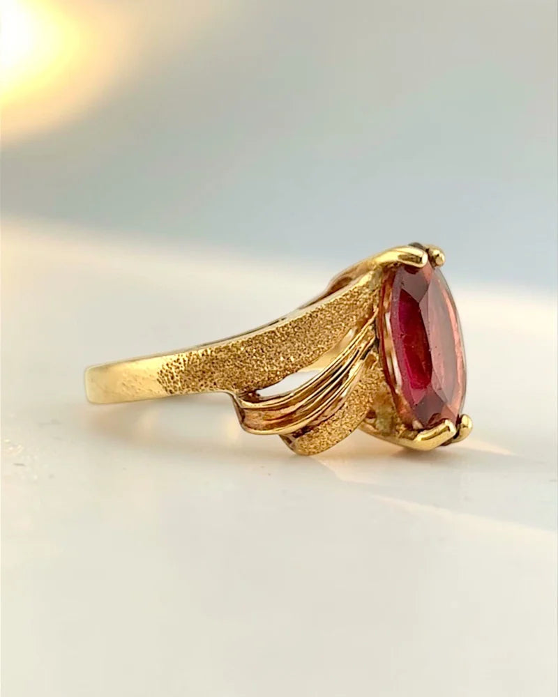 Vintage 14K Brushed Gold Marquise Pink 1 ct Tourmaline Ring - 14K Solid Gold - Free shipping - 5