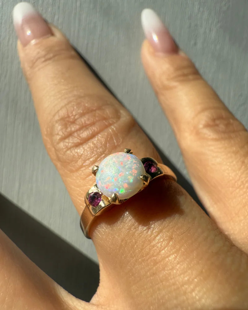 Vintage 14k Fiery Opal and Ruby Ring - 14K Solid Gold - Free shipping - 4