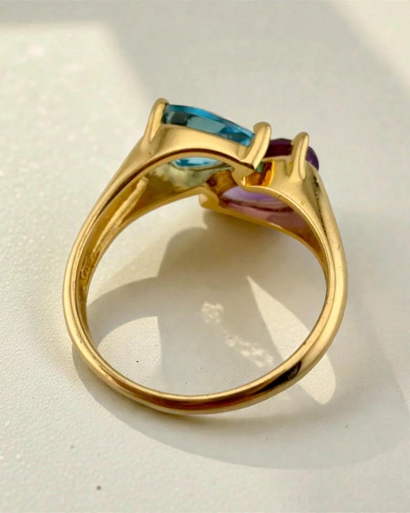 Vintage 14K Gold Amethyst & Swiss Blue Topaz Bypass Ring - 14K Solid Gold - Free shipping - 6