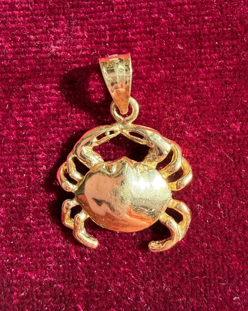 14K Gold Crab Charm Pendant - 14K Solid Gold - Free shipping - 2