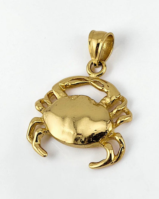 14K Gold Crab Charm Pendant - 14K Solid Gold - Free shipping - 1