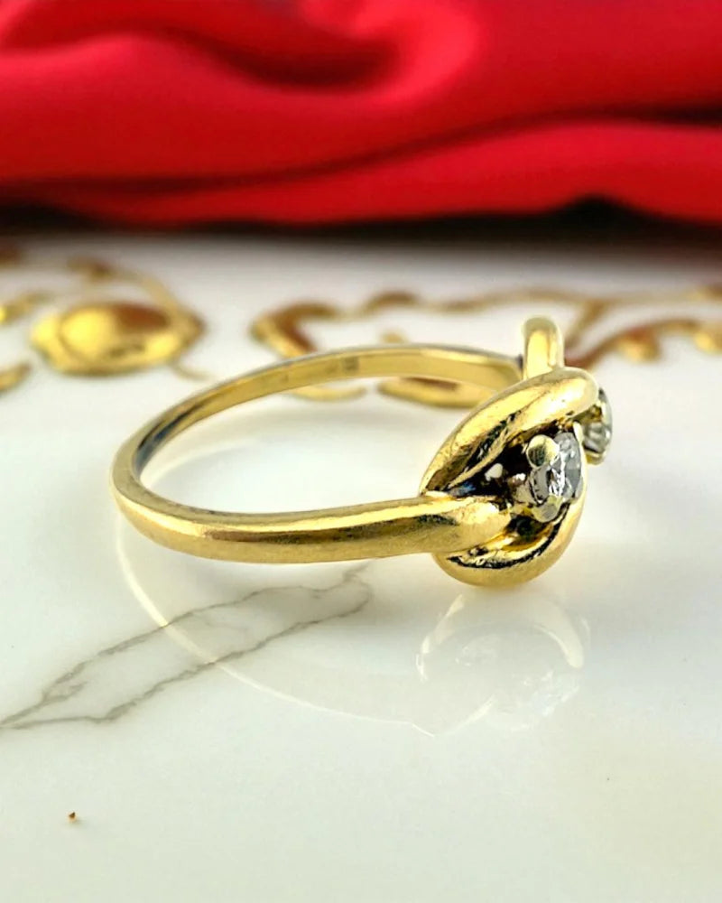 Vintage 14K Gold Diamond Love Knot Ring - 14K Solid Gold - Free shipping - 3