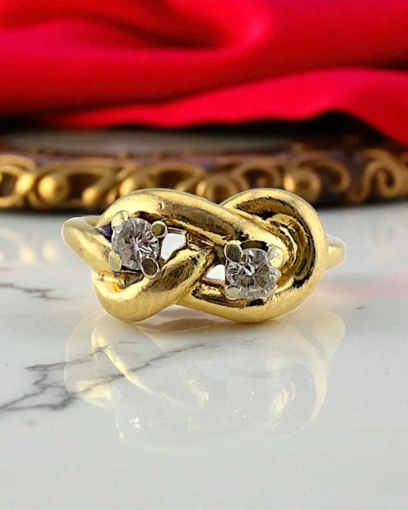 Vintage 14K Gold Diamond Love Knot Ring - 14K Solid Gold - Free shipping - 1