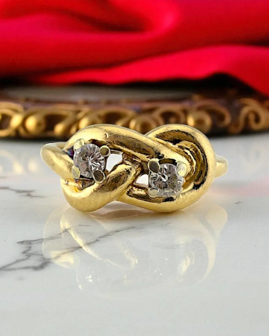 Vintage 14K Gold Diamond Love Knot Ring - 14K Solid Gold - Free shipping - 1