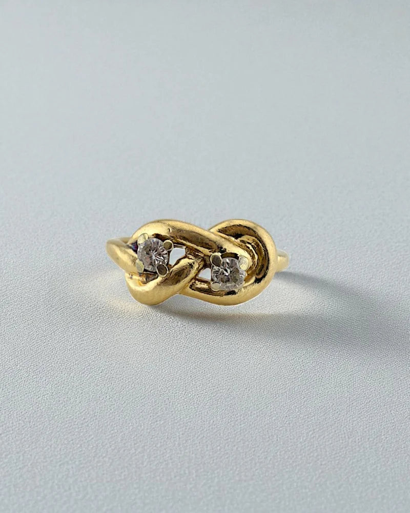 Vintage 14K Gold Diamond Love Knot Ring - 14K Solid Gold - Free shipping - 2