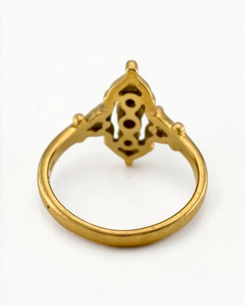 Vintage 14K Gold Diamond Navette Ring Victorian Revival - 14K Solid Gold - Free shipping - 7