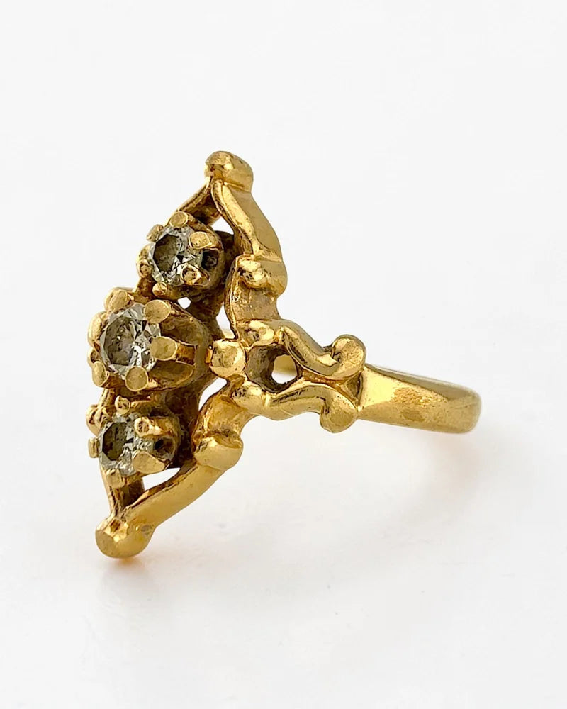 Vintage 14K Gold Diamond Navette Ring Victorian Revival - 14K Solid Gold - Free shipping - 3