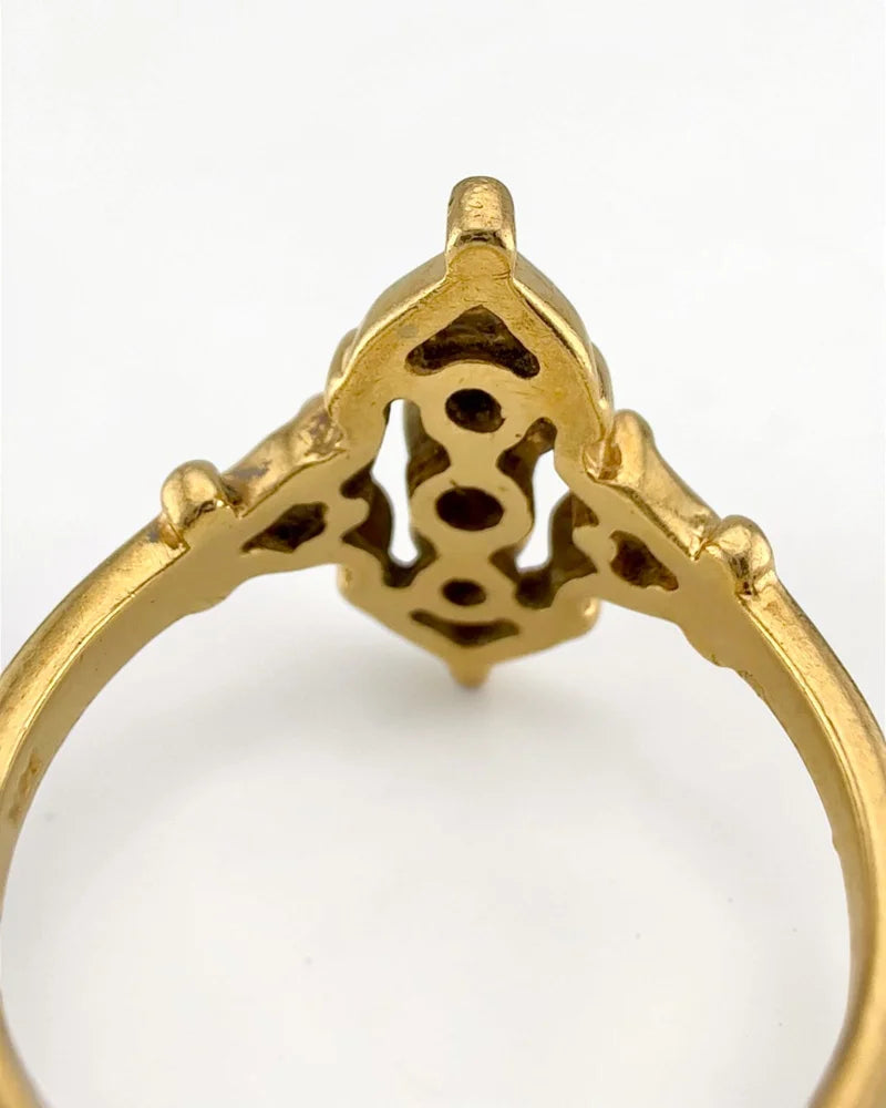 Vintage 14K Gold Diamond Navette Ring Victorian Revival - 14K Solid Gold - Free shipping - 8