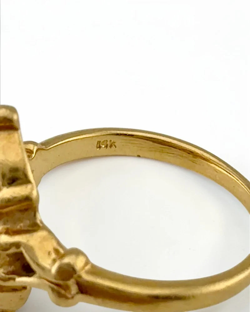 Vintage 14K Gold Diamond Navette Ring Victorian Revival - 14K Solid Gold - Free shipping - 9
