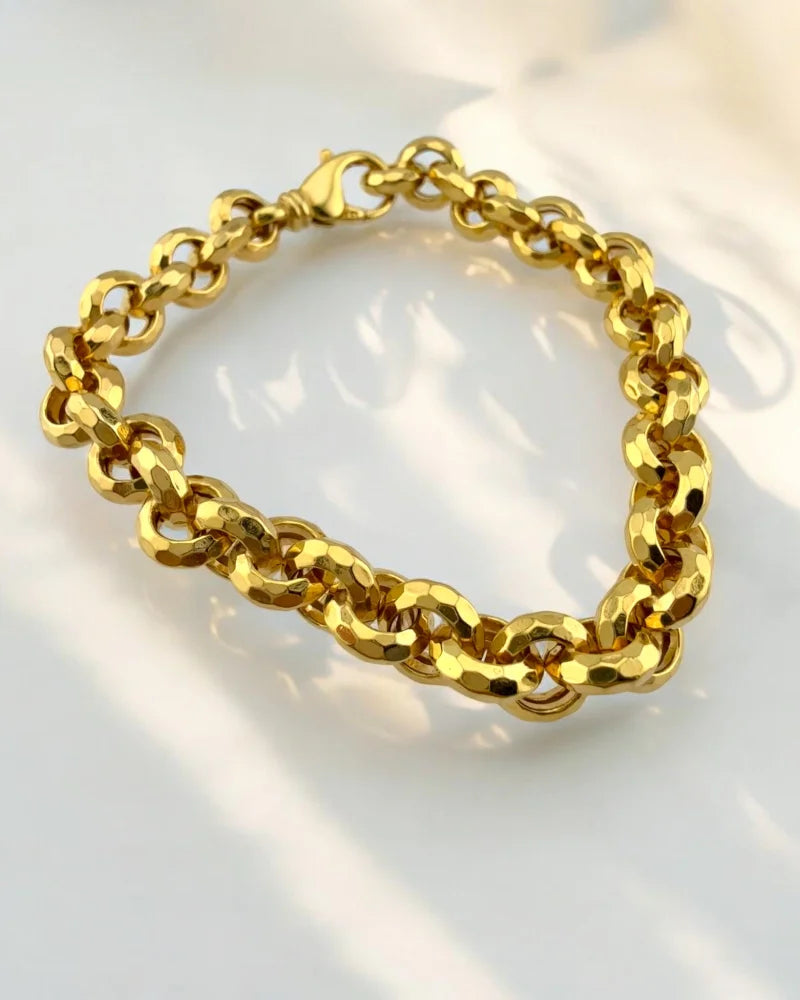 Vintage 14K Gold Faceted Rolo Link Bracelet 7.5’’ - 14K Solid Gold - Free shipping - 4