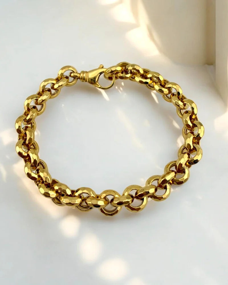 Vintage 14K Gold Faceted Rolo Link Bracelet 7.5’’ - 14K Solid Gold - Free shipping - 1