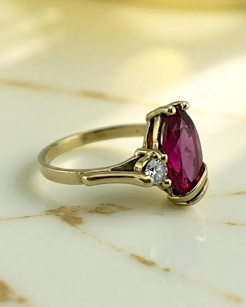 Vintage 14K Gold Marquise Ruby Ring - 14K Solid Gold - Free shipping - 5