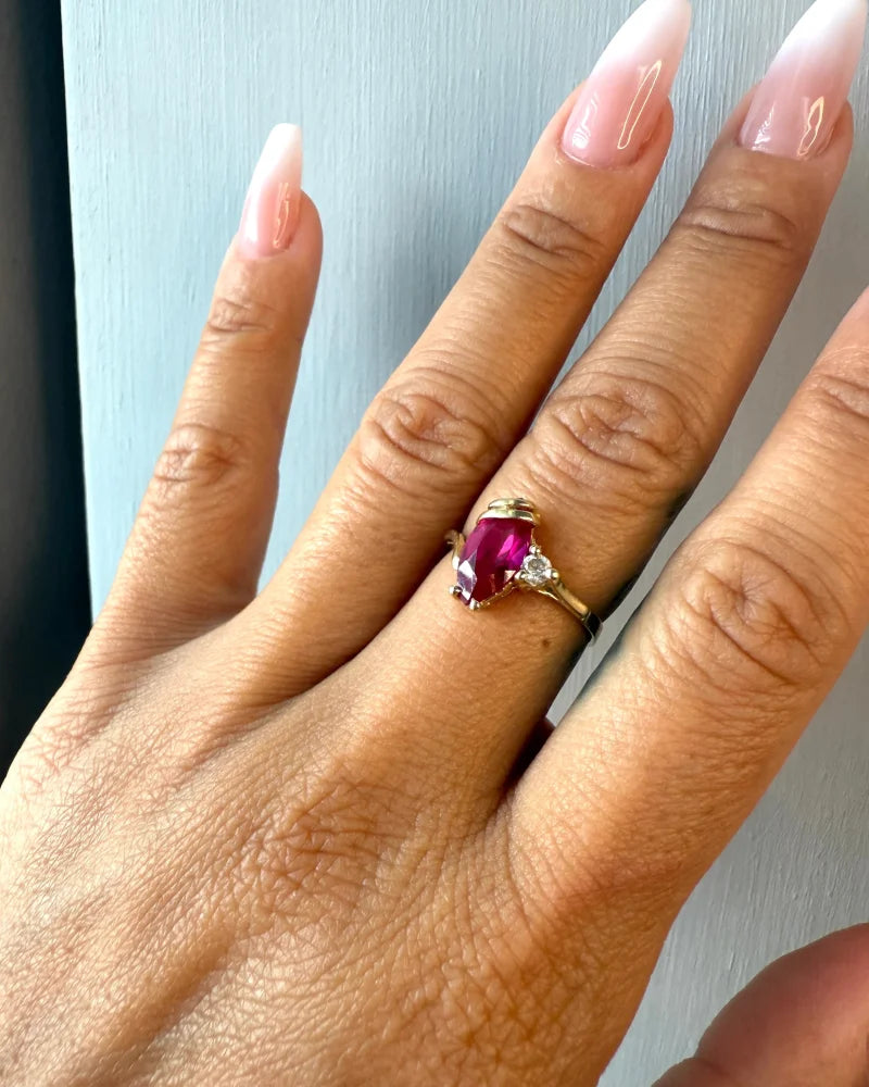 Vintage 14K Gold Marquise Ruby Ring - 14K Solid Gold - Free shipping - 7