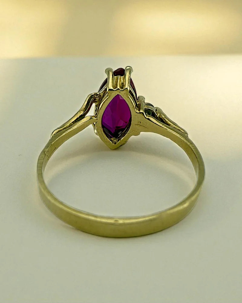 Vintage 14K Gold Marquise Ruby Ring - 14K Solid Gold - Free shipping - 3