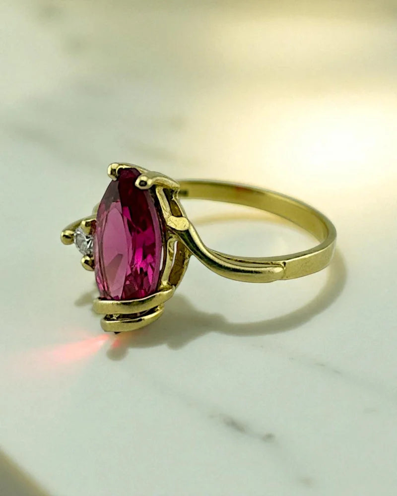 Vintage 14K Gold Marquise Ruby Ring - 14K Solid Gold - Free shipping - 8