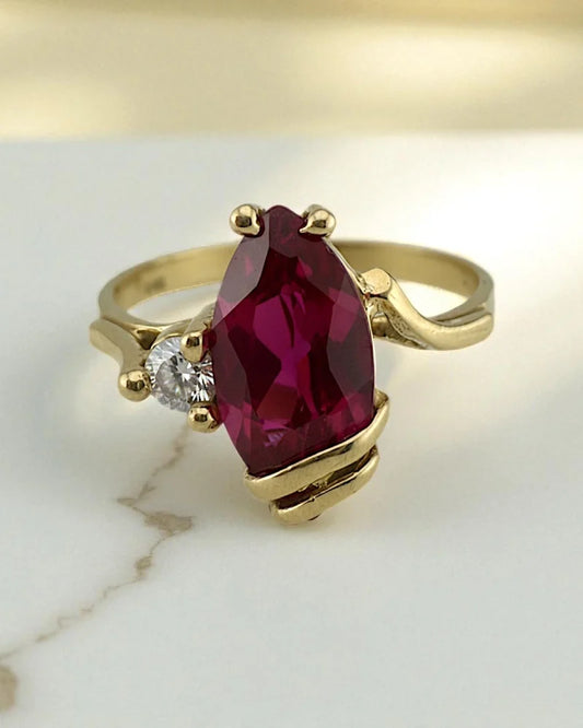 Vintage 14K Gold Marquise Ruby Ring - 14K Solid Gold - Free shipping - 1