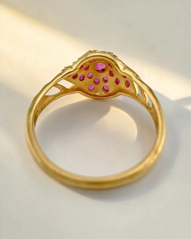 Vintage 14K Gold Natural 1 Ct Ruby Cluster Ring - 14K Solid Gold - Free shipping - 8