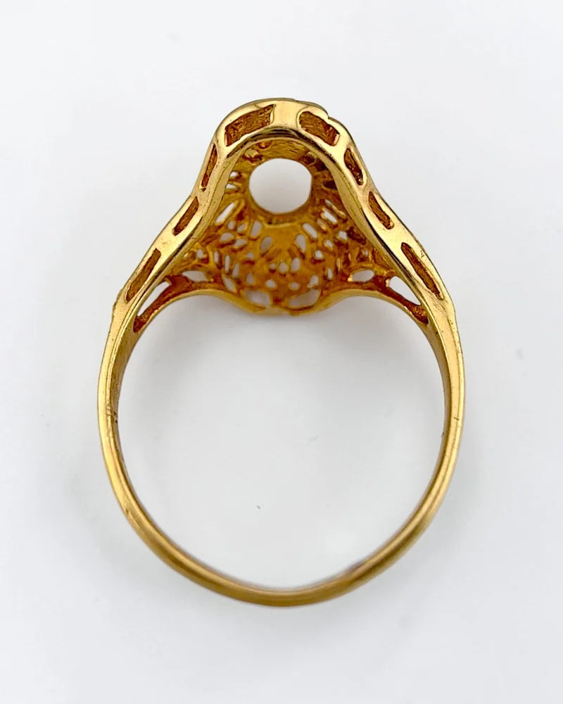 Vintage 14K Gold Natural Opal Navette Filigree Ring - 14K Solid Gold - Free shipping - 4