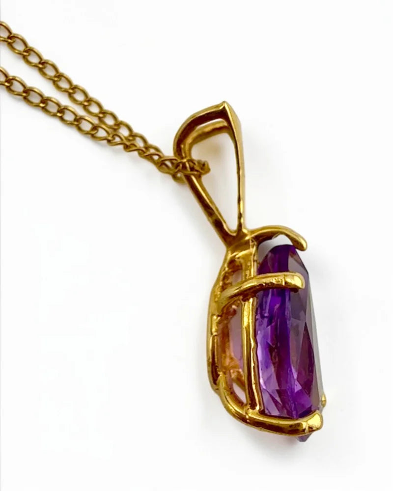 Estate 14K Yellow Gold Amethyst Pendant Necklace 1.25 Ct - 14K Solid Gold - Free shipping - 2