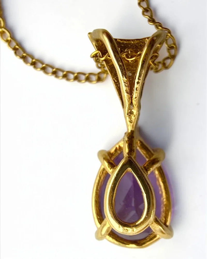 Estate 14K Yellow Gold Amethyst Pendant Necklace 1.25 Ct - 14K Solid Gold - Free shipping - 3