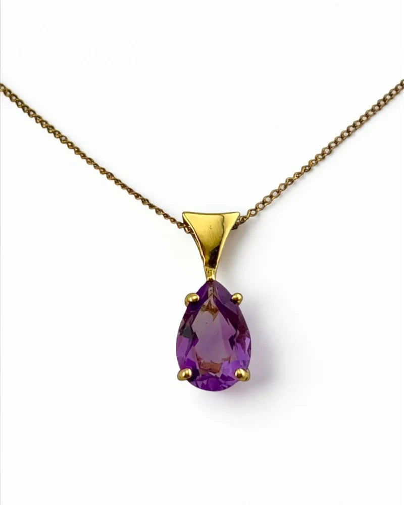 Estate 14K Yellow Gold Amethyst Pendant Necklace 1.25 Ct - 14K Solid Gold - Free shipping - 4