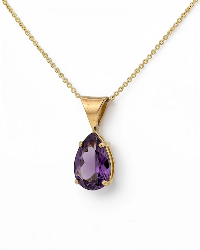 Estate 14K Yellow Gold Amethyst Pendant Necklace 1.25 Ct - 14K Solid Gold - Free shipping - 1