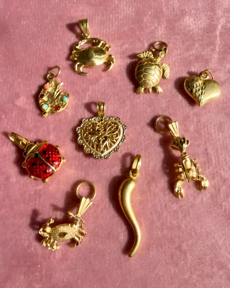 Vintage 14K Gold Painter’s Palette Charm Pendant with Coral Turquoise Opal Garnet and Ruby - 14K Solid Gold - Free