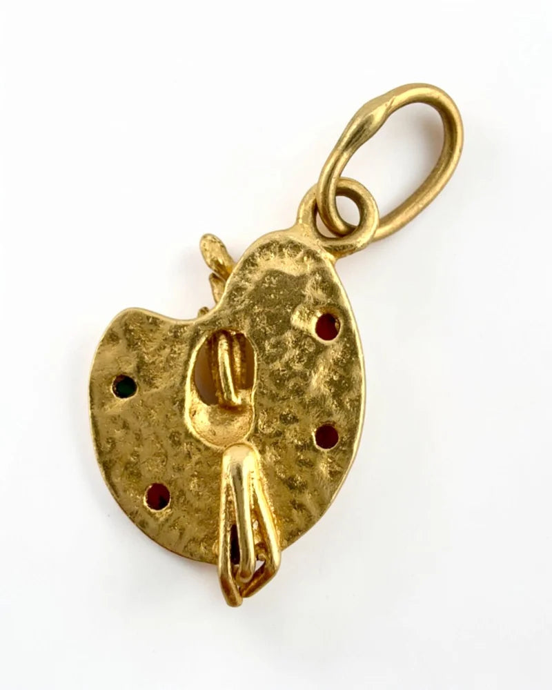 Vintage 14K Gold Painter’s Palette Charm Pendant with Coral Turquoise Opal Garnet and Ruby - 14K Solid Gold - Free