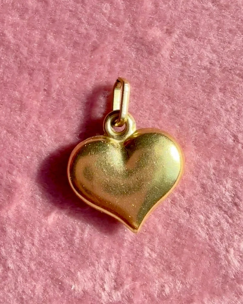 14K Gold Puffy Heart Charm Pendant Diamond Cut and Brushed Gold - 14K Solid Gold - Free shipping - 3