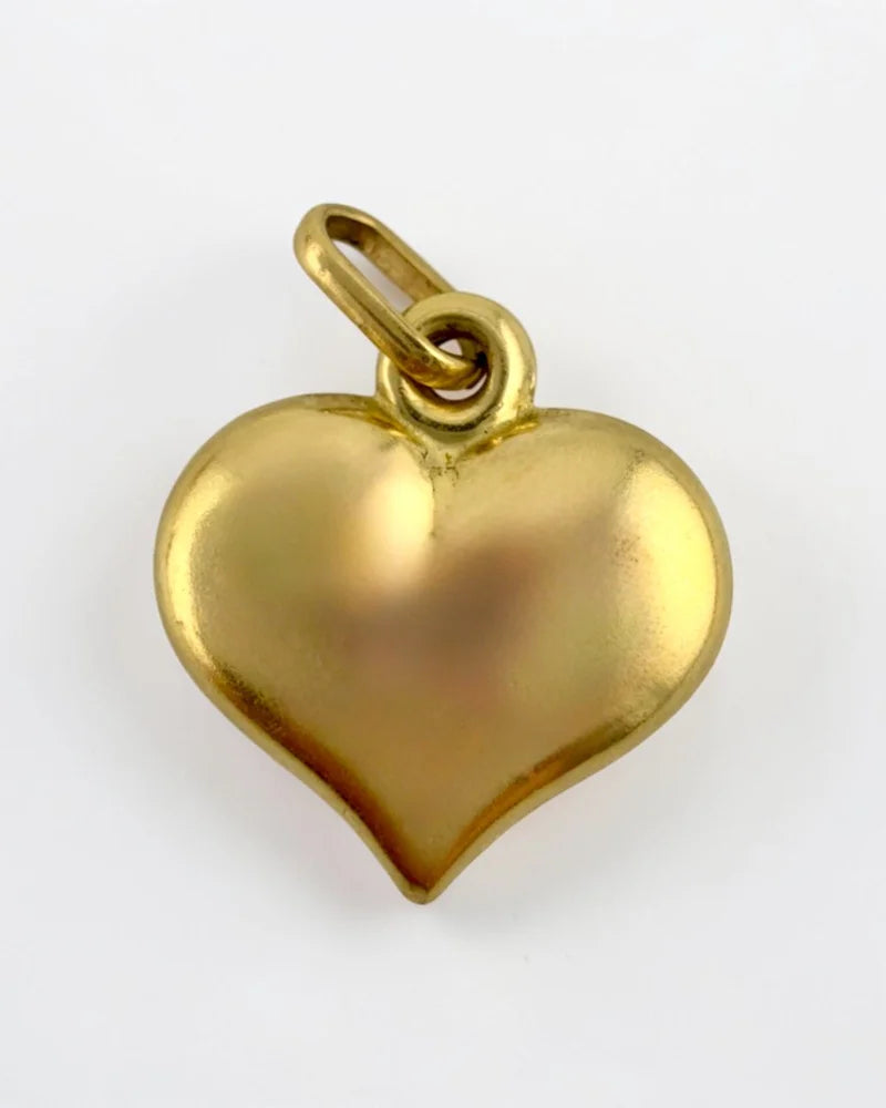 14K Gold Puffy Heart Charm Pendant Diamond Cut and Brushed Gold - 14K Solid Gold - Free shipping - 4