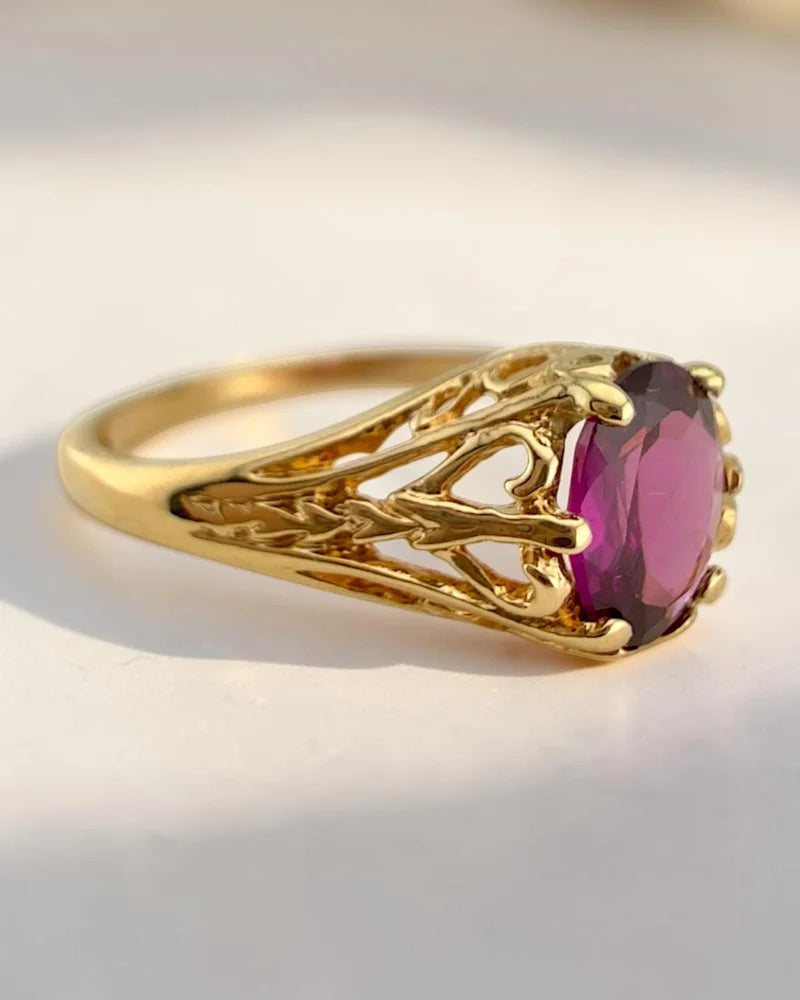 Vintage 14K Gold Rhodolite Garnet Filigree Ring - 14K Solid Gold - Free shipping - 3