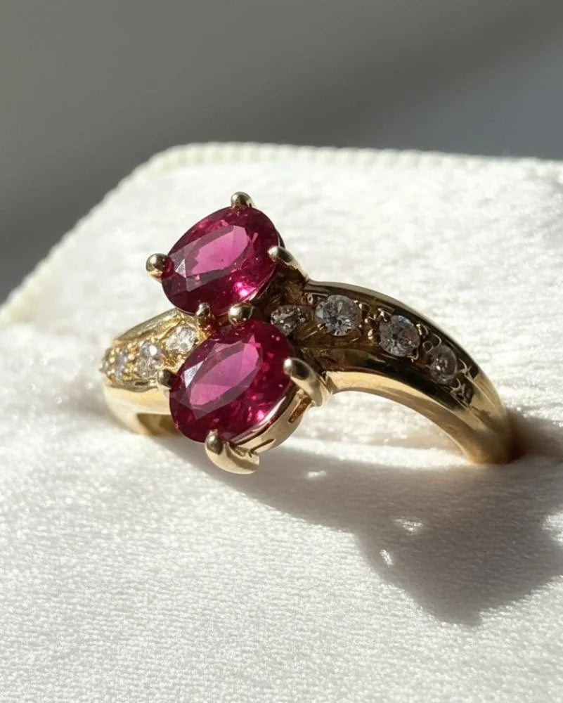 Vintage 14K Gold Ruby Bypass Ring - 14K Solid Gold - Free shipping - 2