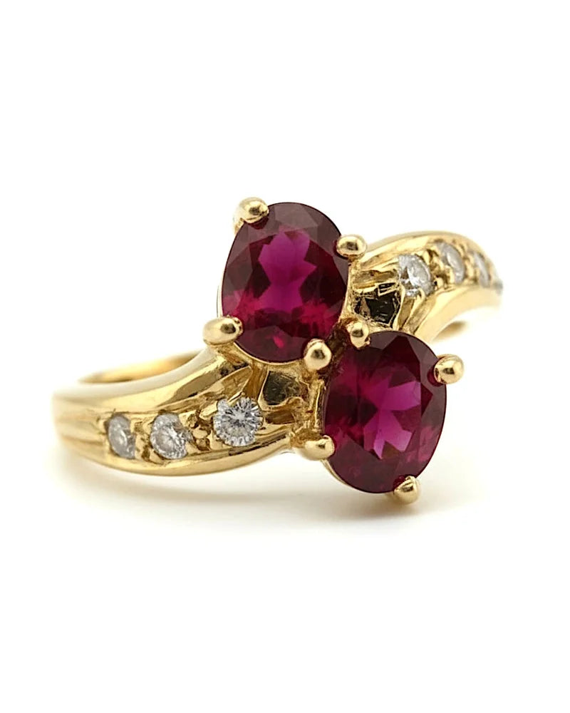 Vintage 14K Gold Ruby Bypass Ring - 14K Solid Gold - Free shipping - 1