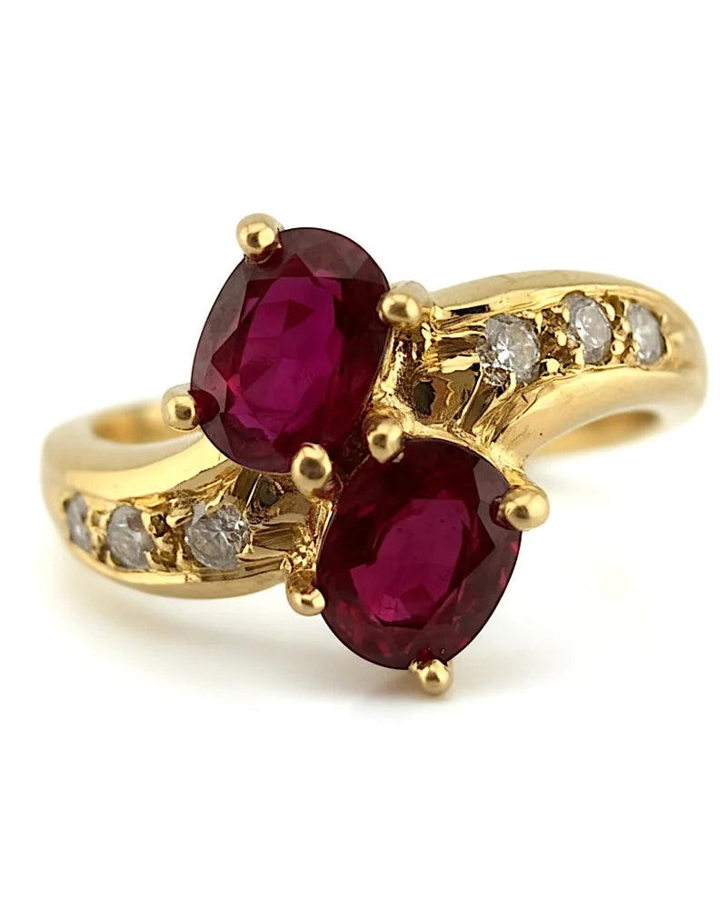 Vintage 14K Gold Ruby Bypass Ring - 14K Solid Gold - Free shipping - 3