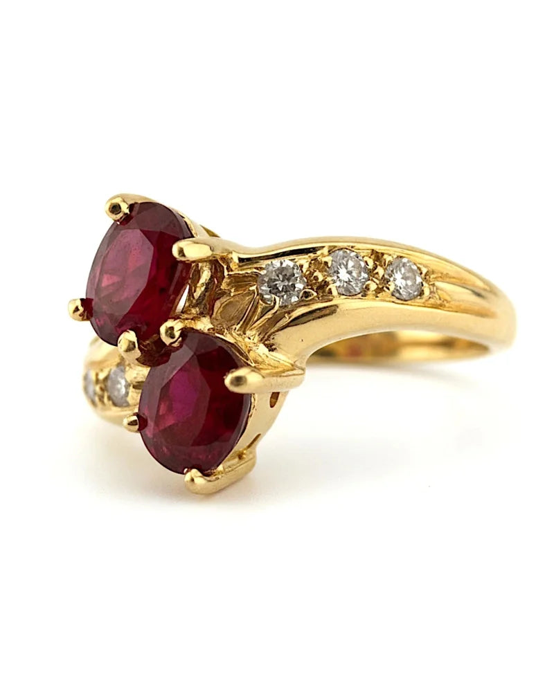 Vintage 14K Gold Ruby Bypass Ring - 14K Solid Gold - Free shipping - 4