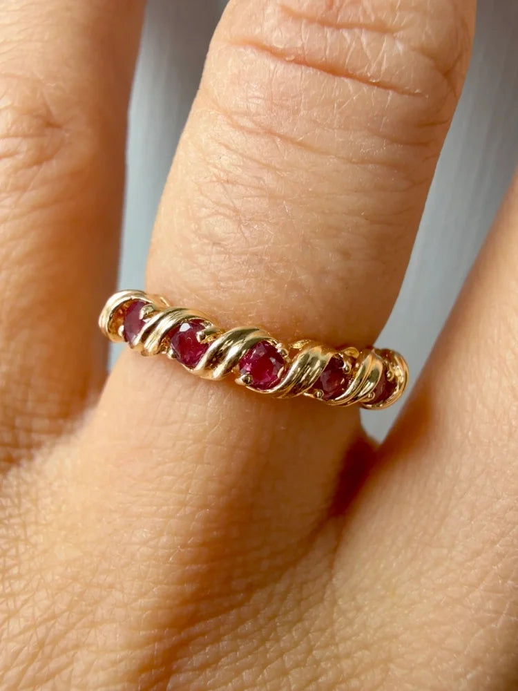 Vintage 14K Gold Ruby Stacker Ring 0.50 ct - 14K Solid Gold - Free shipping - 2