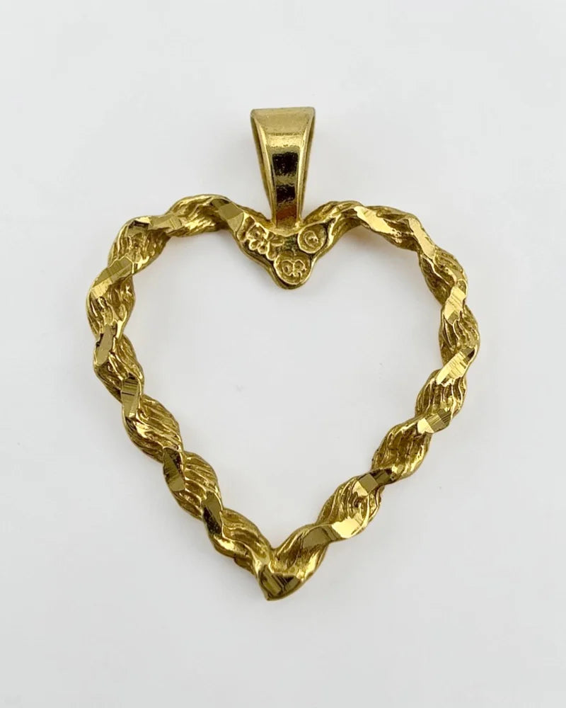 Vintage 14K Gold Twisted Heart Pendant - 14K Solid Gold - Free shipping - 5