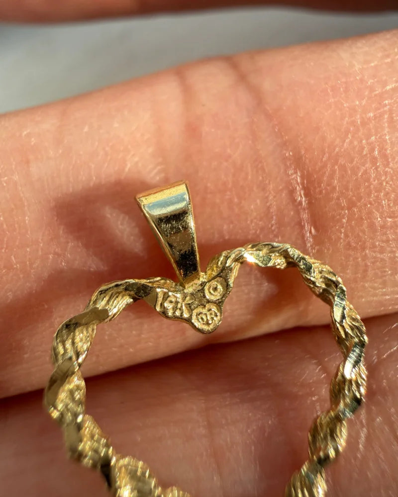 Vintage 14K Gold Twisted Heart Pendant - 14K Solid Gold - Free shipping - 8