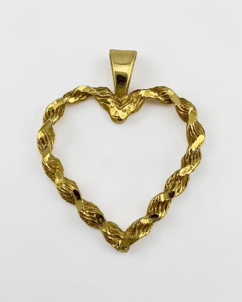Vintage 14K Gold Twisted Heart Pendant - 14K Solid Gold - Free shipping - 1