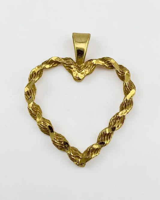 Vintage 14K Gold Twisted Heart Pendant - 14K Solid Gold - Free shipping - 1