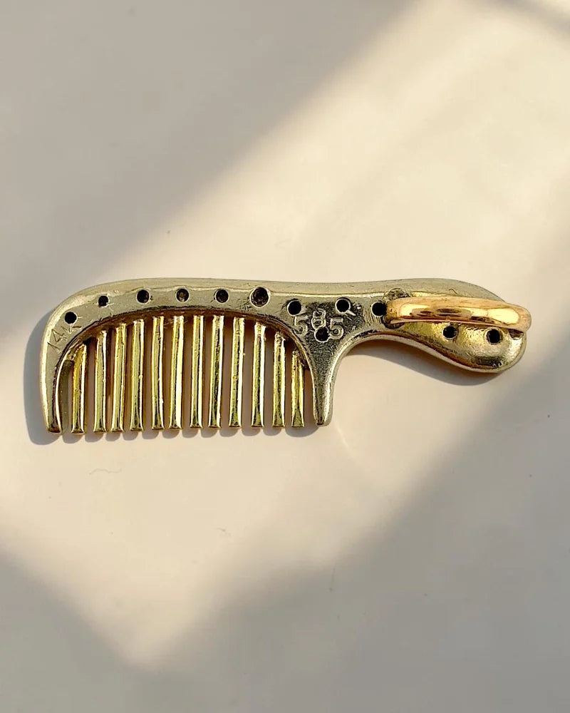Vintage 14K Three-Tone Gold Diamond Comb Pendant - 14K Solid Gold - Free shipping - 3