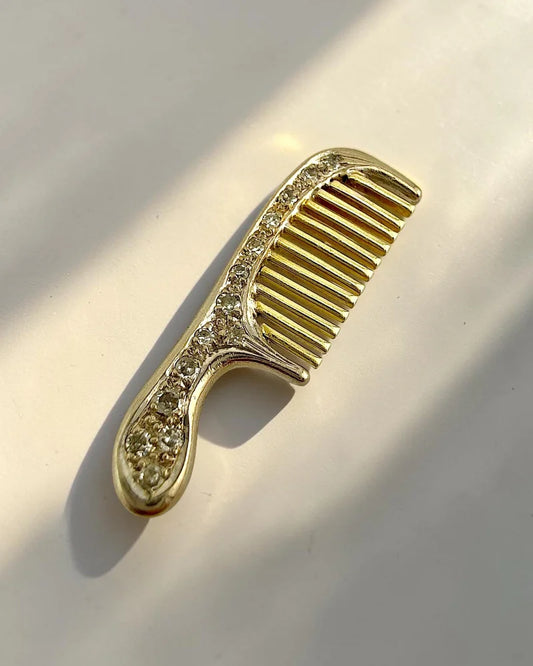 Vintage 14K Three-Tone Gold Diamond Comb Pendant - 14K Solid Gold - Free shipping - 2