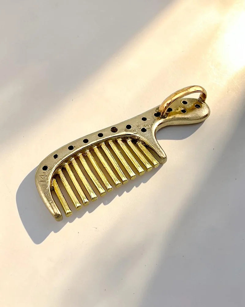Vintage 14K Three-Tone Gold Diamond Comb Pendant - 14K Solid Gold - Free shipping - 4